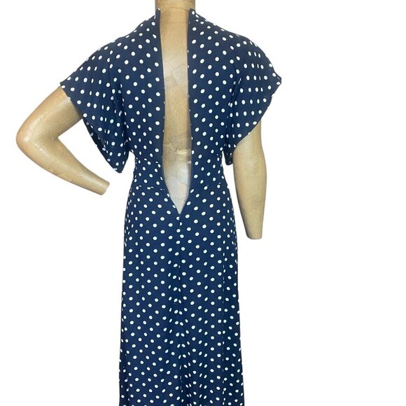 QED London Navy & White Polka Dot Midi Dress Sz 4 #131R - Picture 5 of 8